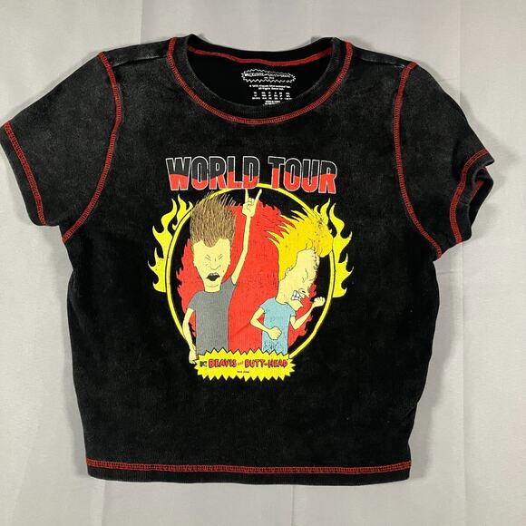 Beavis and Butt-Head World Tour Women’s Large Black Graphic T-Shirt Red Stitch - Picture 1 of 11